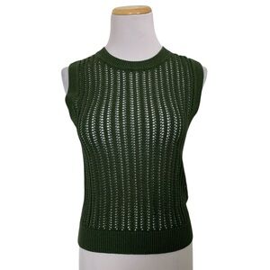 Uniqlo Open Knit Sweater Vest Top Womens XS Lyocell Forest Green Elevated Basic